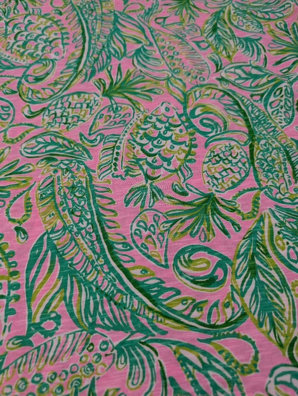 Lilly Pulitzer Etta Top Shirt Mandevilla Baby Fins & Flippers, Sz L Pink Green - Picture 7 of 10